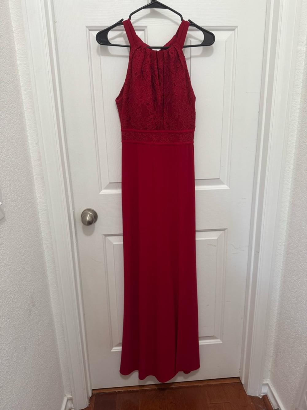 Night Way Collections Red Lace Halter Maxi Gown
